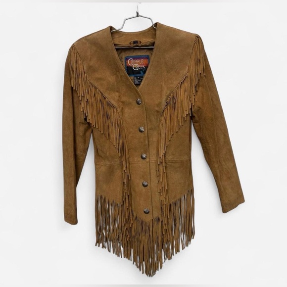 Cripple Creek Jackets & Blazers - Cripple Creek Brown Suede Leather Fringe Jacket With Snap Buttons Womens Small